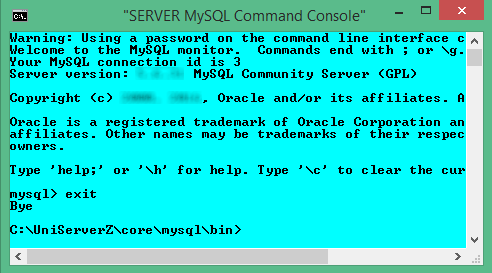 MySQL command window